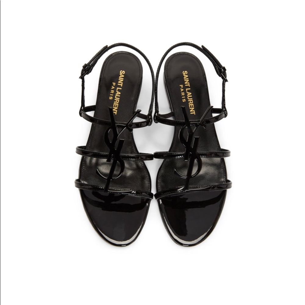 Saint Laurent black Cassandra flat sandals size 36